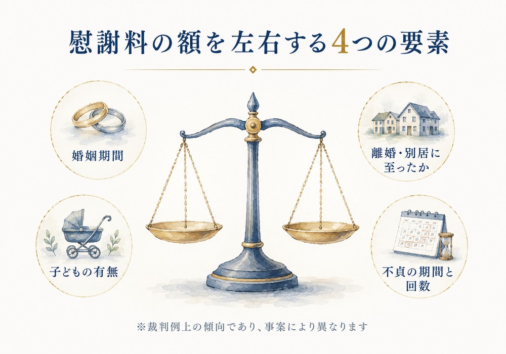 慰謝料の額を左右する4つの要素