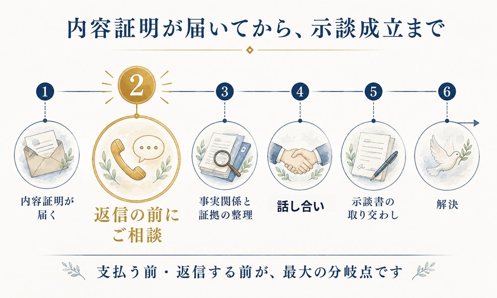 内容証明が届いてから、示談成立まで